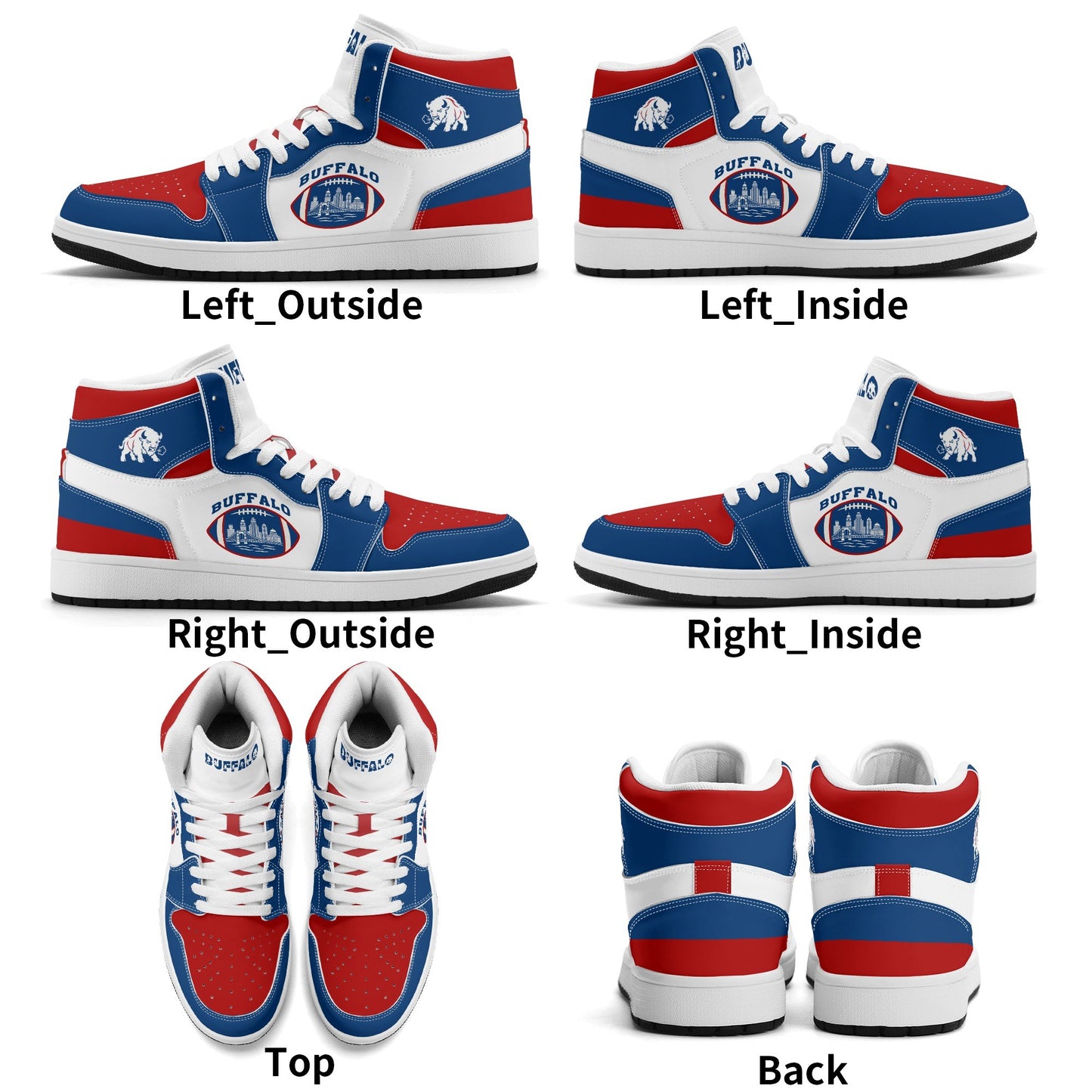 Buffalo football-inspired high top sneakers with bold all-over city graphic printed upper