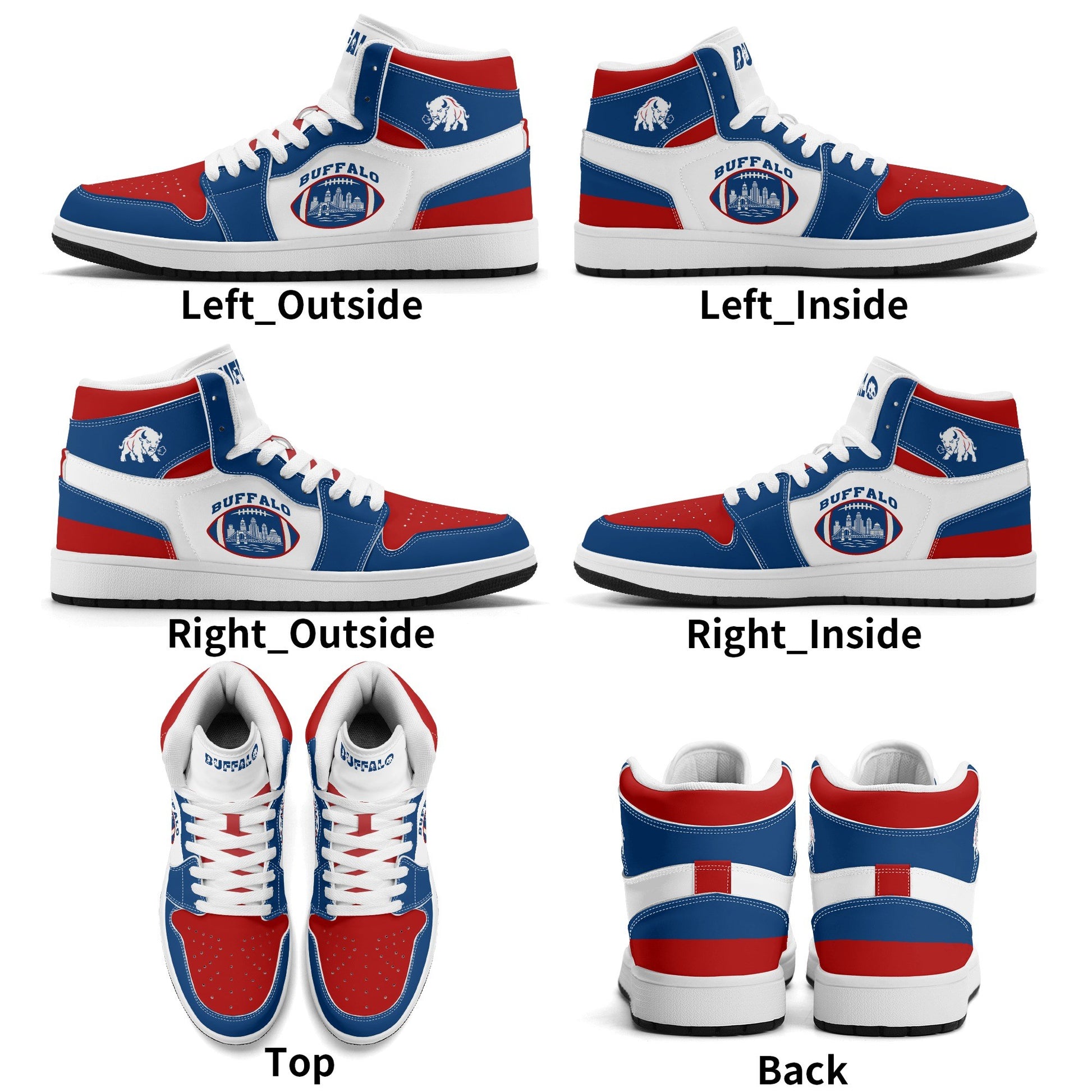 Buffalo football-inspired high top sneakers with bold all-over city graphic printed upper