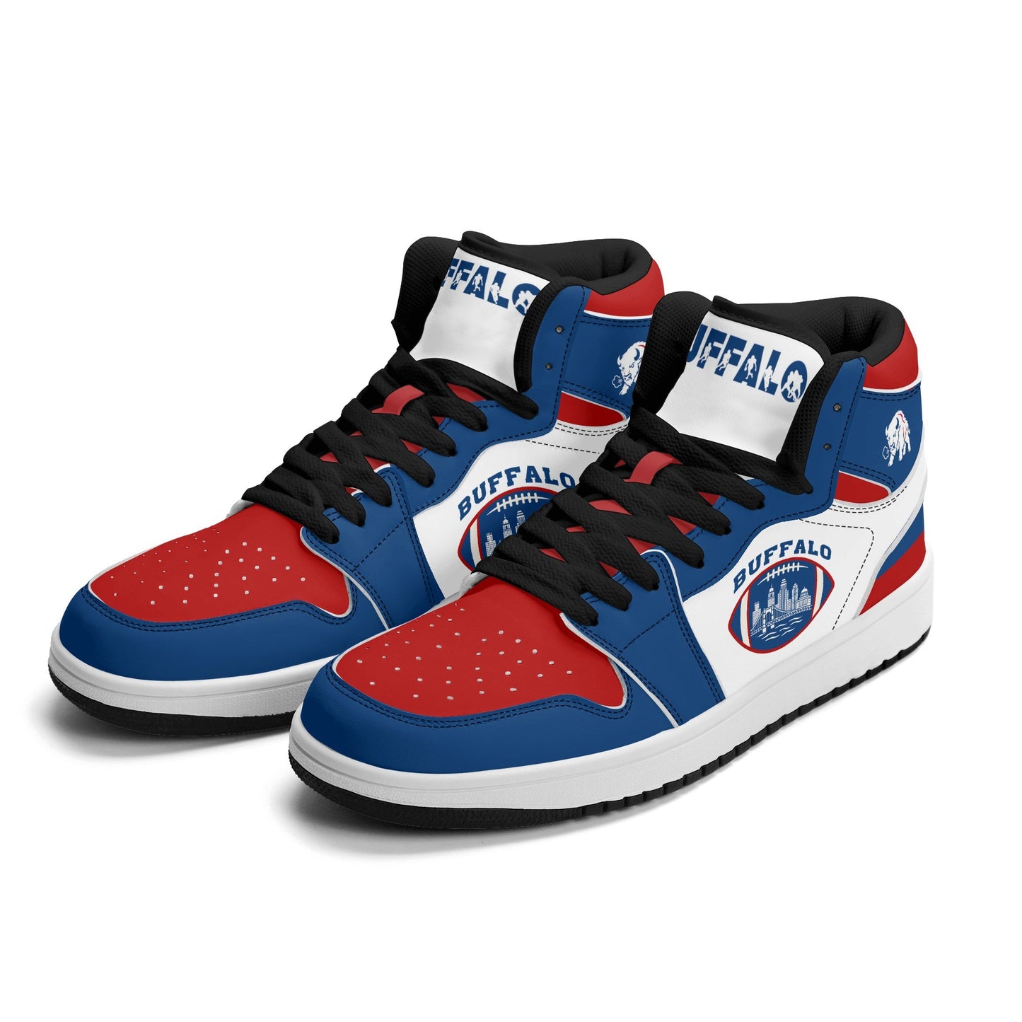 Buffalo football-inspired high top sneakers with bold all-over city graphic printed upper
