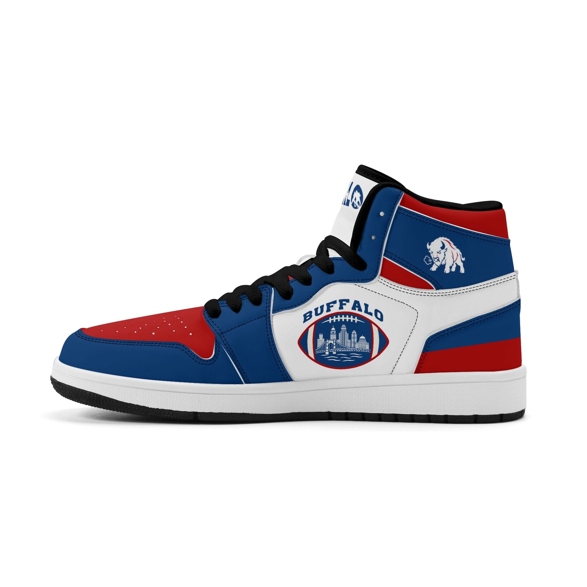 Buffalo football-inspired high top sneakers with bold all-over city graphic printed upper