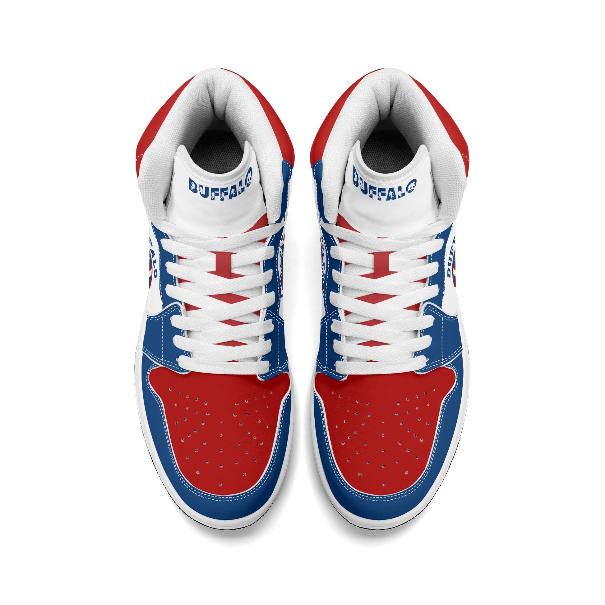 Buffalo football-inspired high top sneakers with bold all-over city graphic printed upper