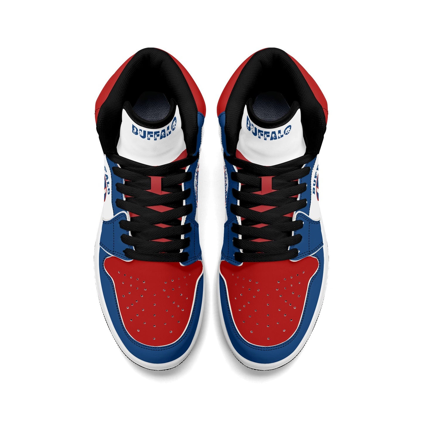 Buffalo football-inspired high top sneakers with bold all-over city graphic printed upper