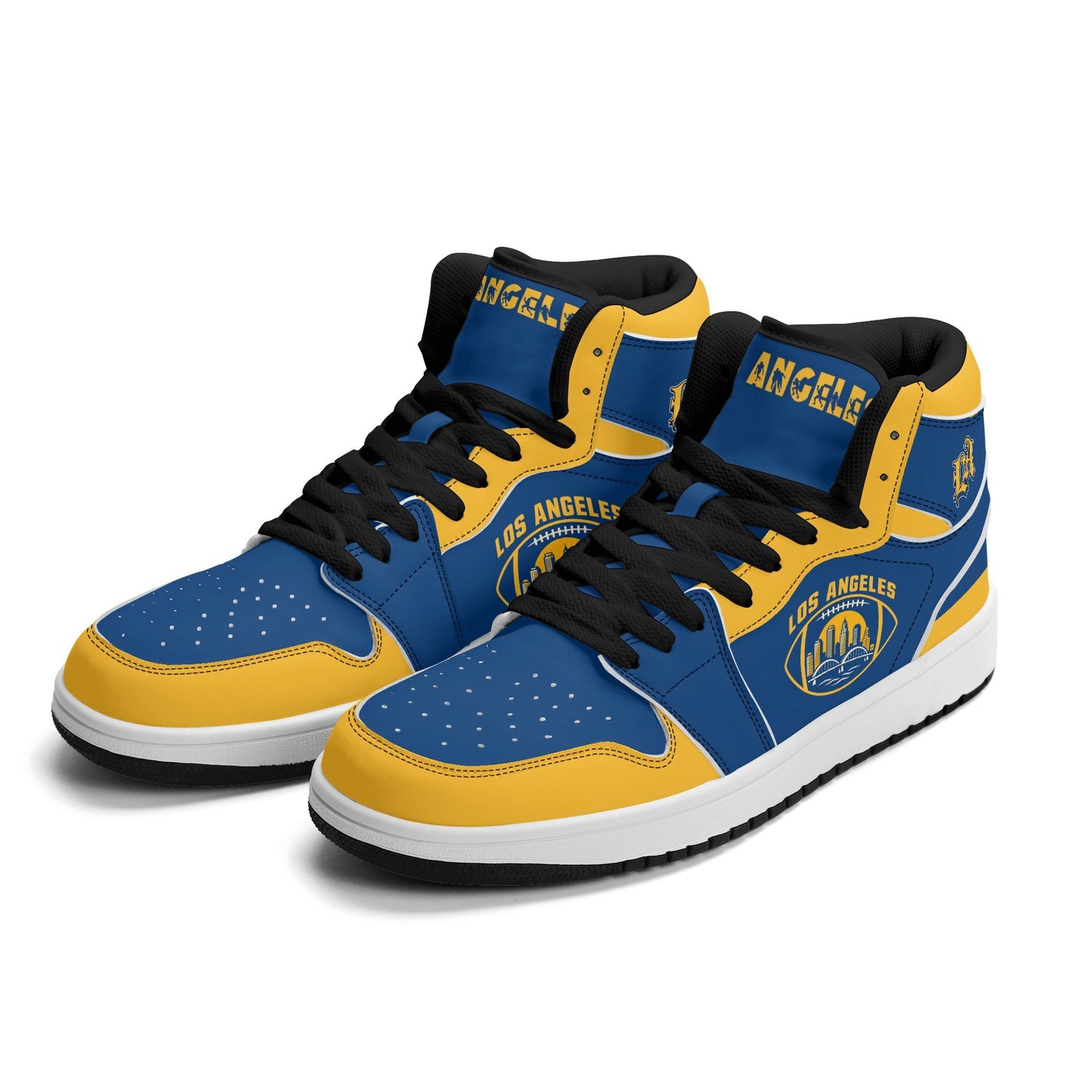 Los Angeles football-inspired high top sneakers in blue with all-over city graphic printed upper