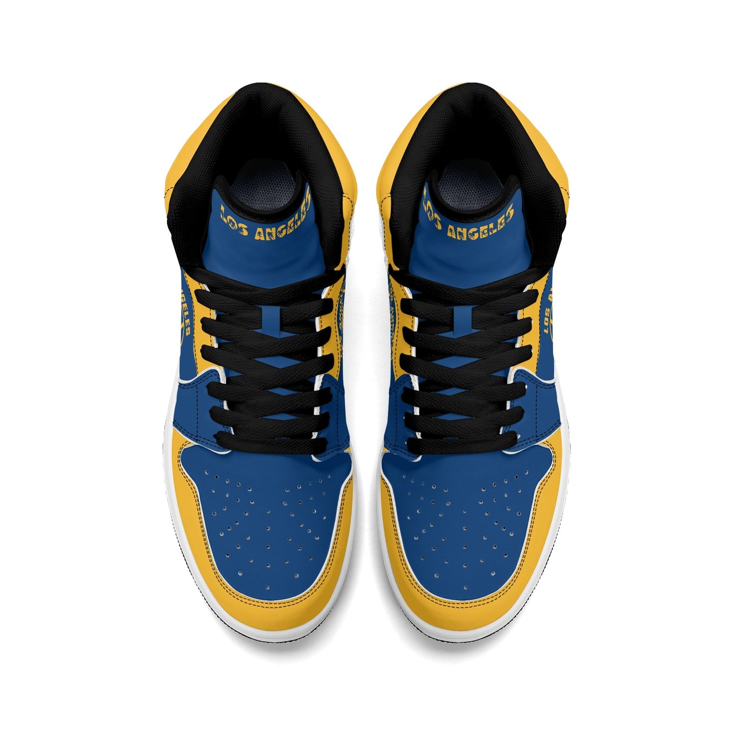 Los Angeles football-inspired high top sneakers in blue with all-over city graphic printed upper