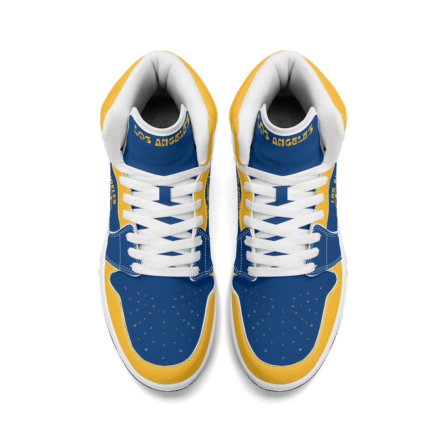 Los Angeles football-inspired high top sneakers in blue with all-over city graphic printed upper
