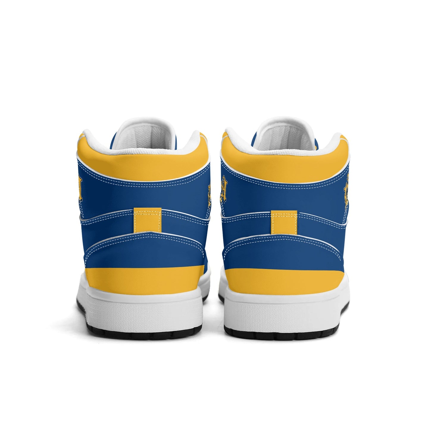 Los Angeles football-inspired high top sneakers in blue with all-over city graphic printed upper