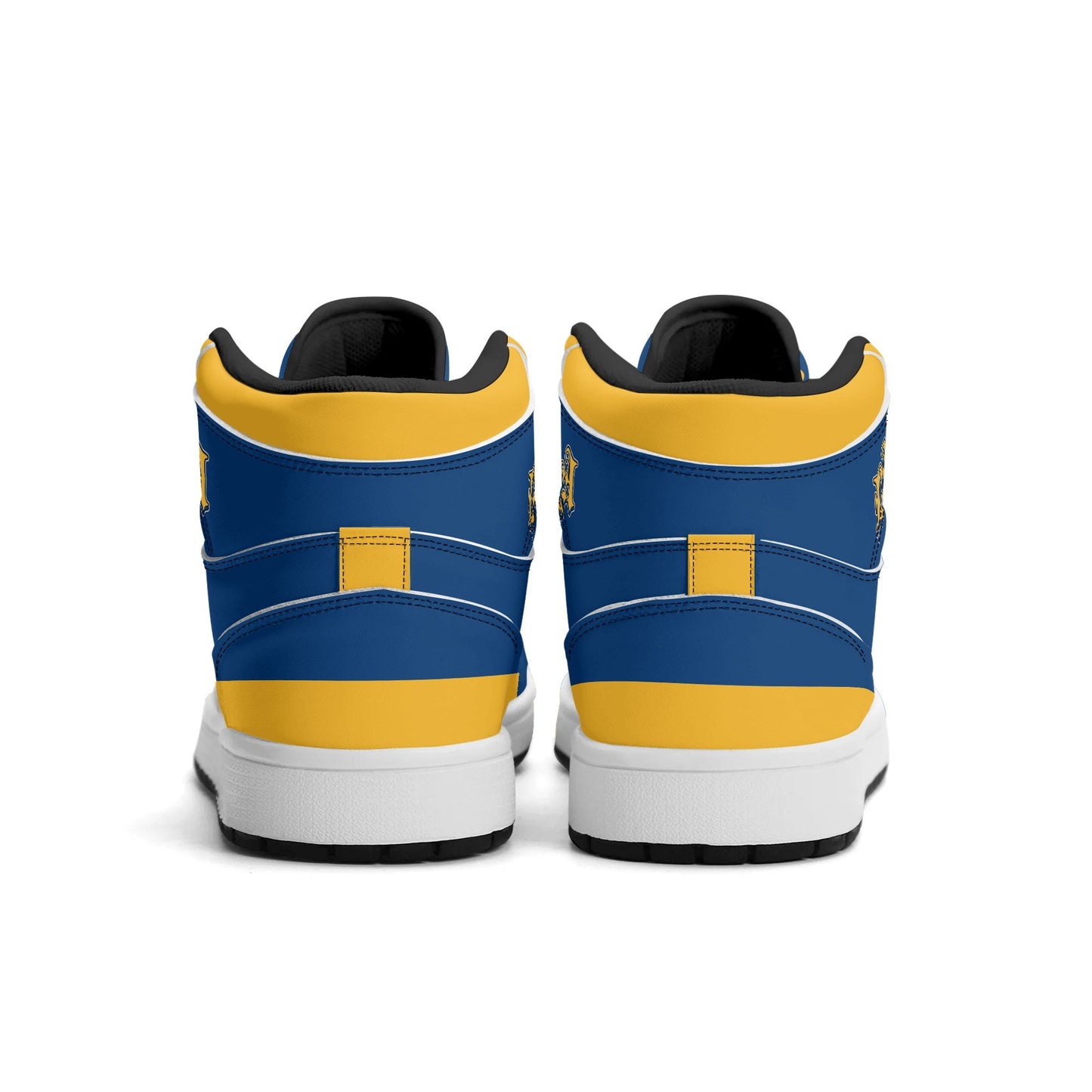 Los Angeles football-inspired high top sneakers in blue with all-over city graphic printed upper