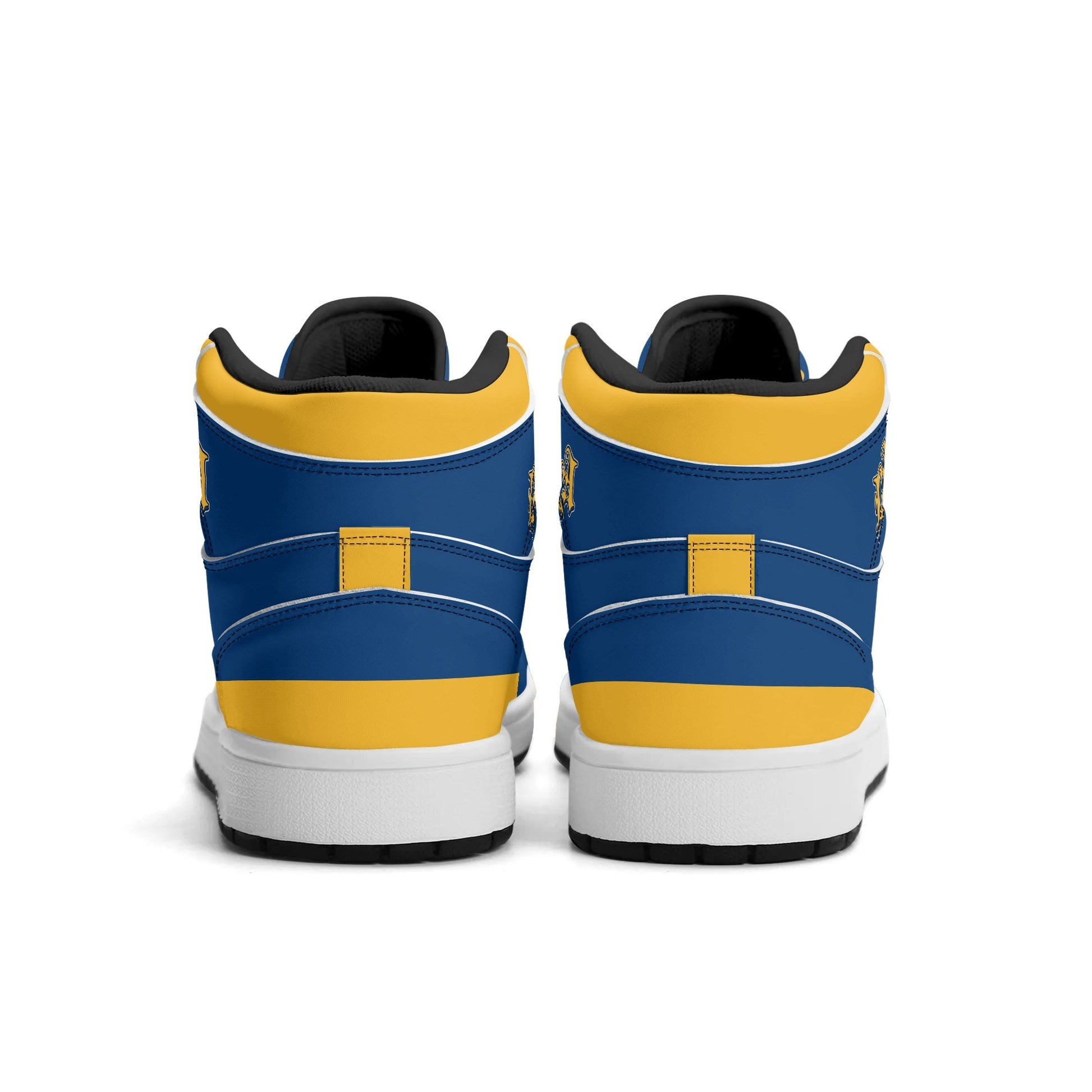 Los Angeles football-inspired high top sneakers in blue with all-over city graphic printed upper
