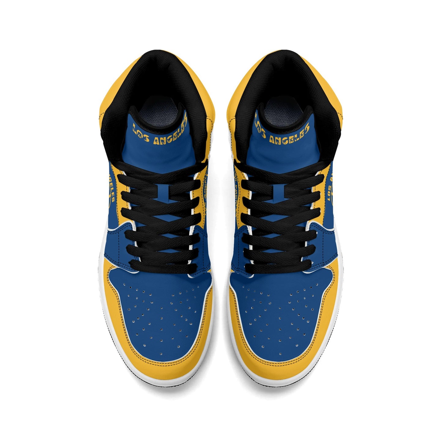 Los Angeles football-inspired high top sneakers in blue with all-over city graphic printed upper