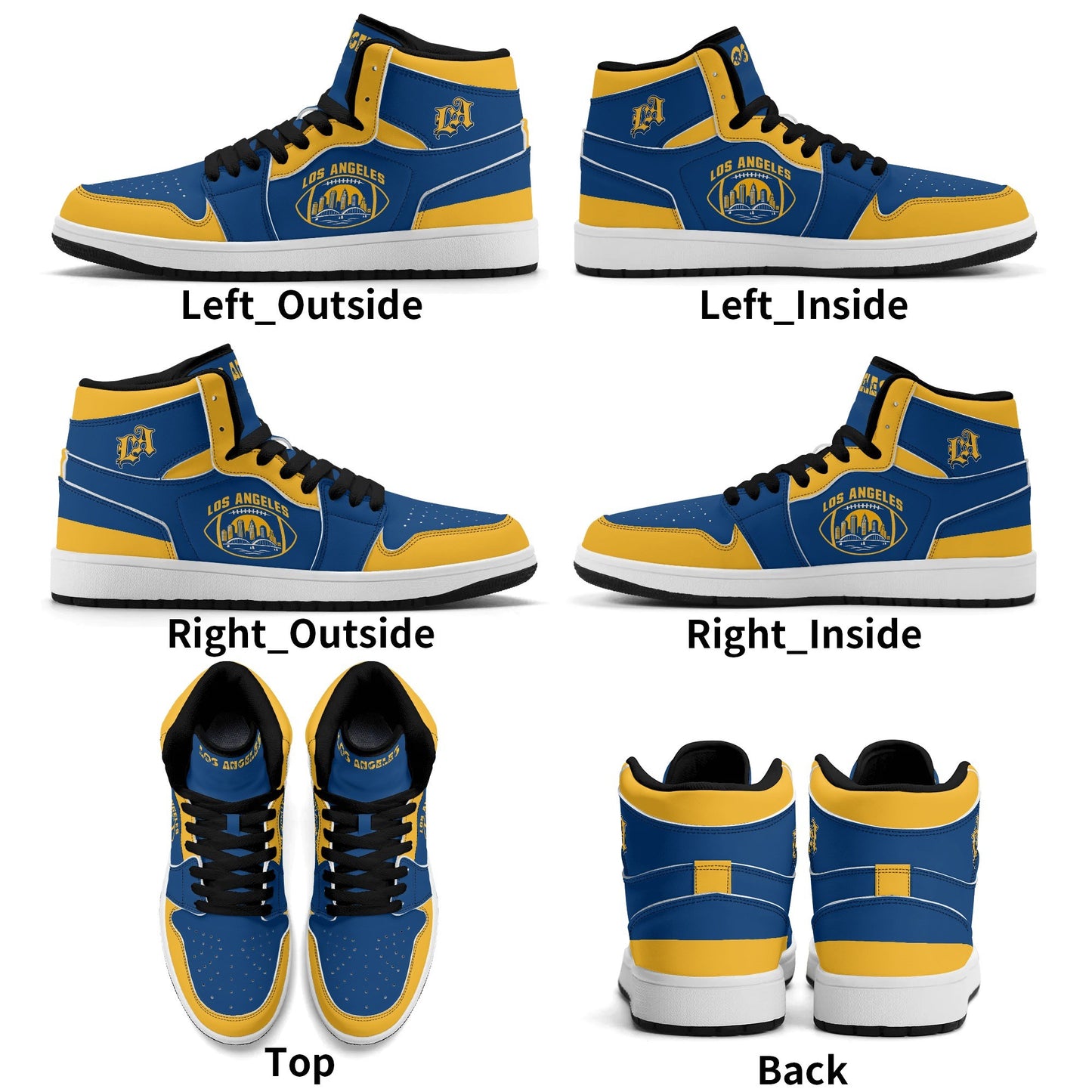 Los Angeles football-inspired high top sneakers in blue with all-over city graphic printed upper