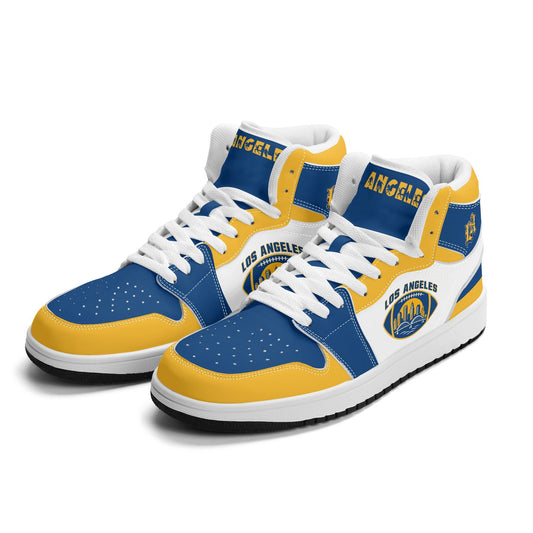 Los Angeles football-inspired high top sneakers with all-over city graphic printed upper