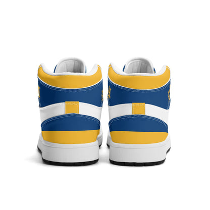 Los Angeles football-inspired high top sneakers with all-over city graphic printed upper