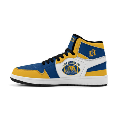Los Angeles football-inspired high top sneakers with all-over city graphic printed upper
