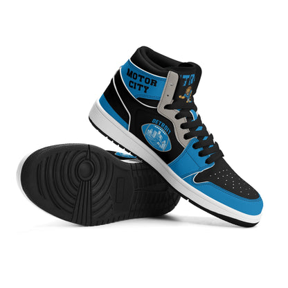 Detroit football-inspired high top sneakers with all-over city graphic printed upper