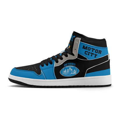 Detroit football-inspired high top sneakers with all-over city graphic printed upper