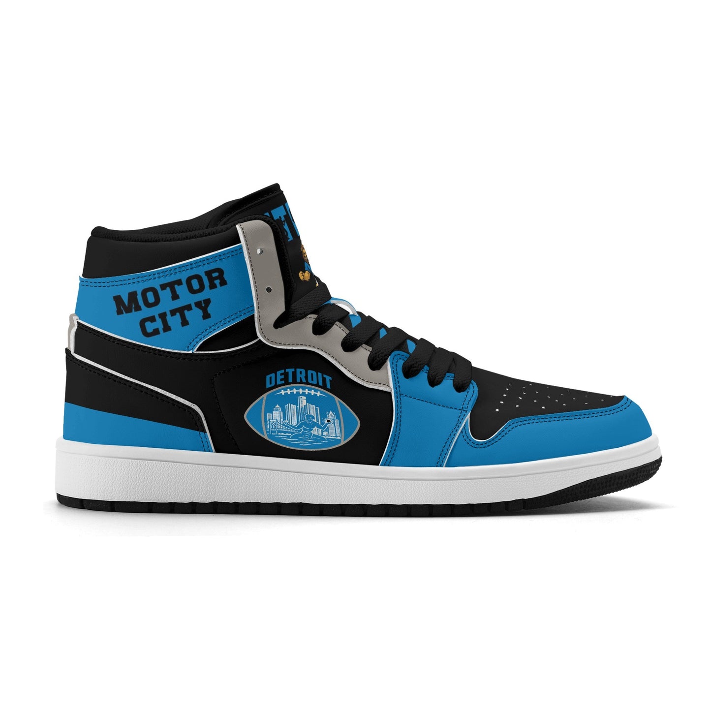 Detroit football-inspired high top sneakers with all-over city graphic printed upper