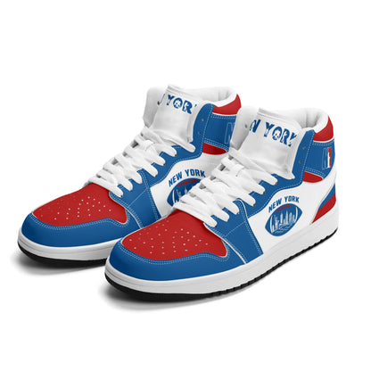 New York football-inspired high top sneakers in classic city colors with all-over graphic printed upper