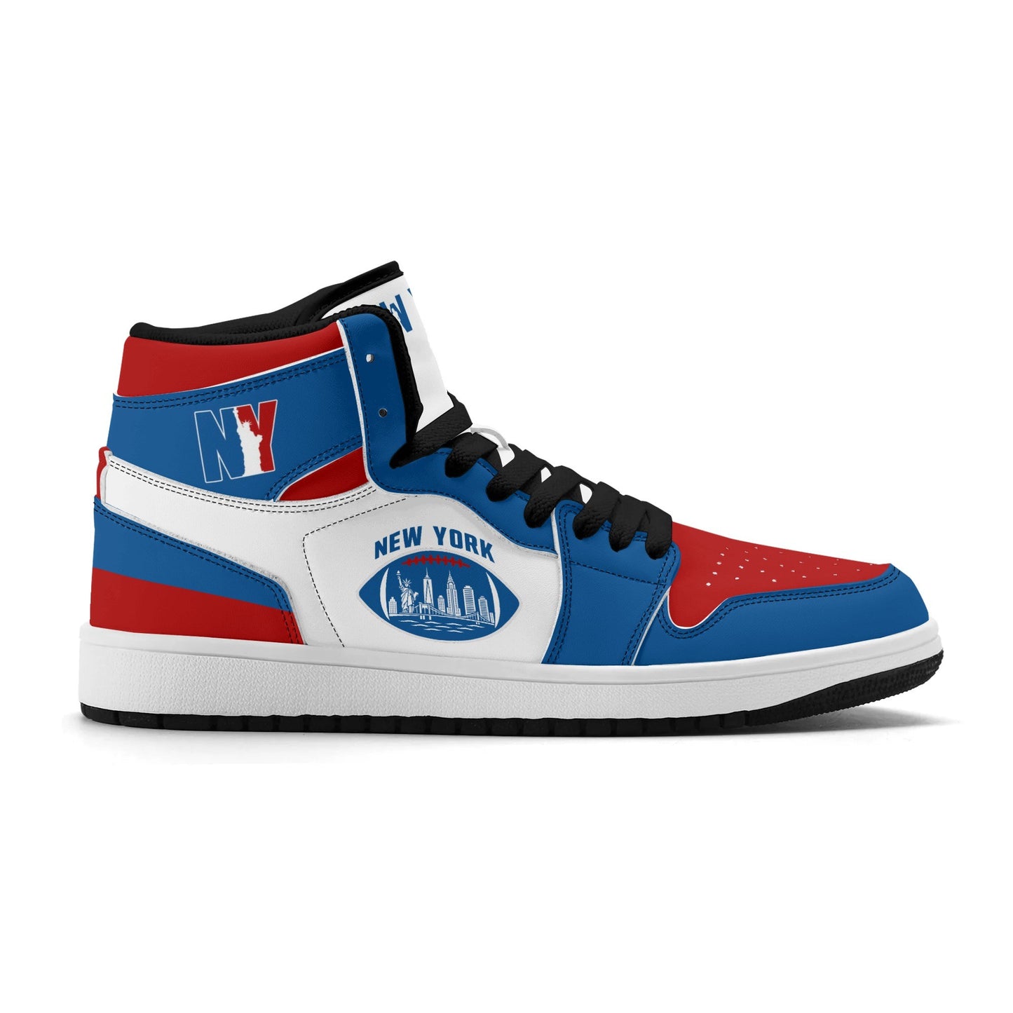 New York football-inspired high top sneakers in classic city colors with all-over graphic printed upper