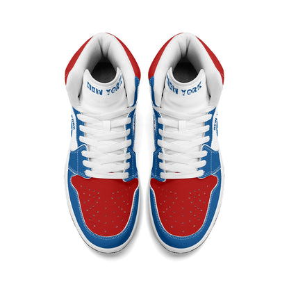 New York football-inspired high top sneakers in classic city colors with all-over graphic printed upper