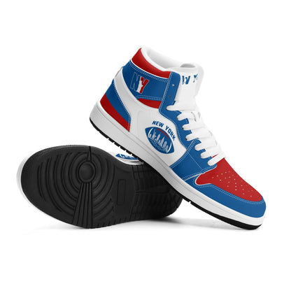 New York football-inspired high top sneakers in classic city colors with all-over graphic printed upper