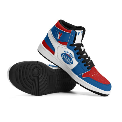 New York football-inspired high top sneakers in classic city colors with all-over graphic printed upper