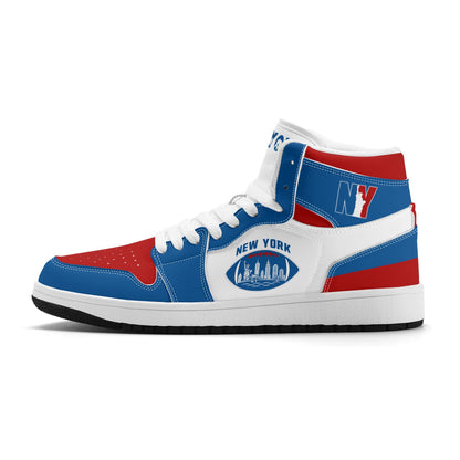 New York football-inspired high top sneakers in classic city colors with all-over graphic printed upper