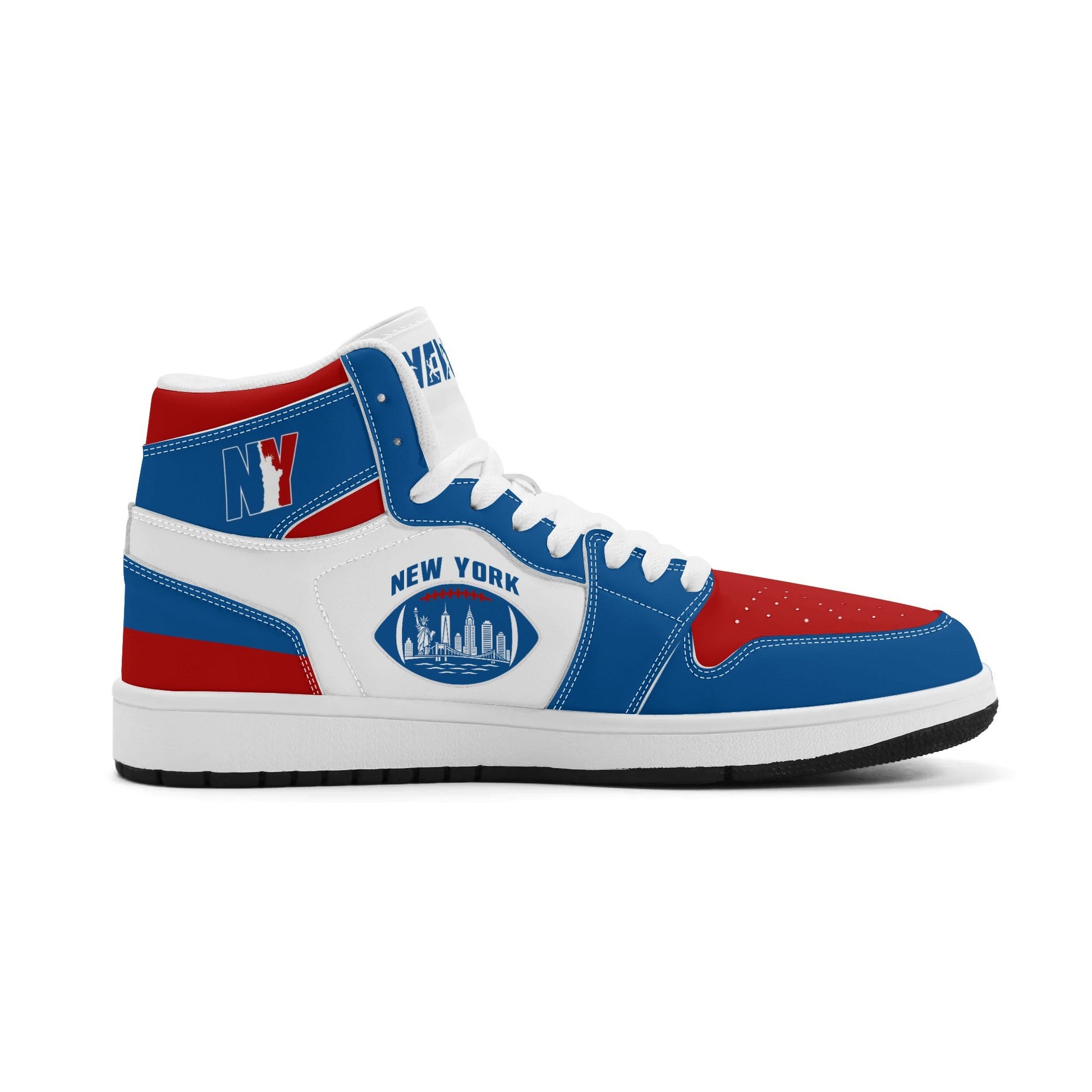 New York football-inspired high top sneakers in classic city colors with all-over graphic printed upper