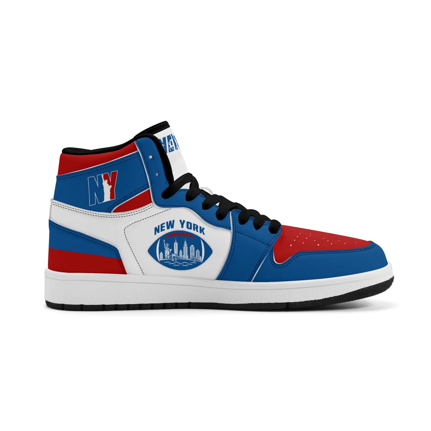 New York football-inspired high top sneakers in classic city colors with all-over graphic printed upper