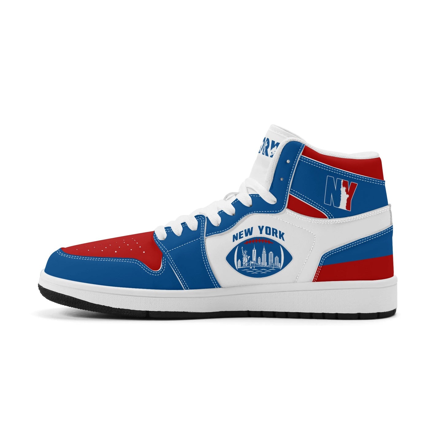 New York football-inspired high top sneakers in classic city colors with all-over graphic printed upper