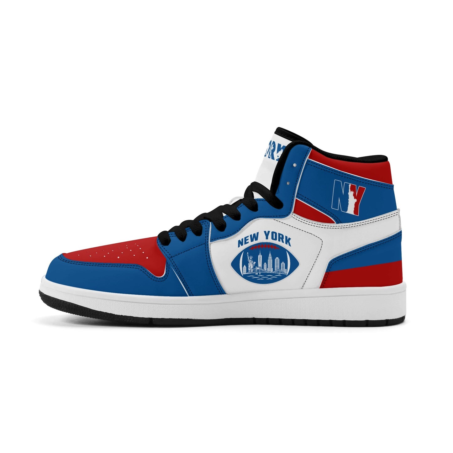 New York football-inspired high top sneakers in classic city colors with all-over graphic printed upper