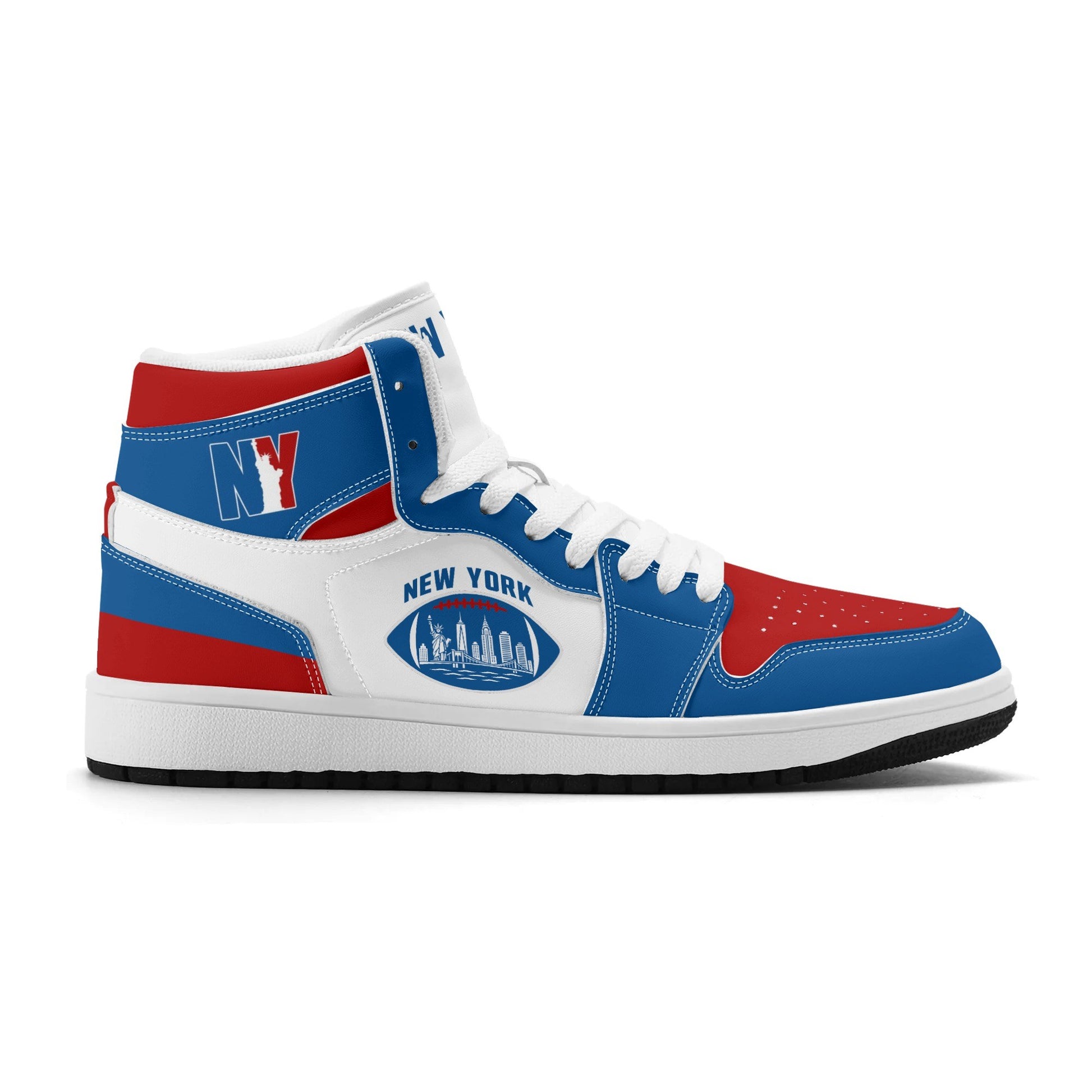 New York football-inspired high top sneakers in classic city colors with all-over graphic printed upper