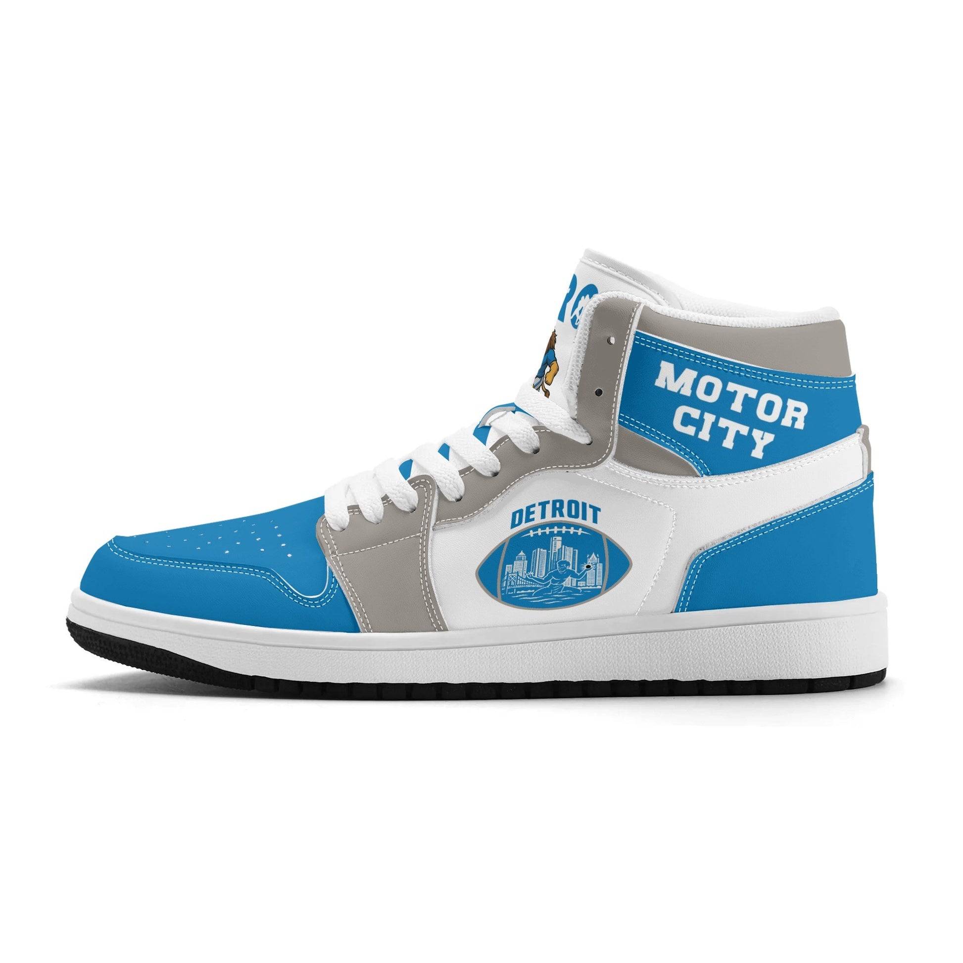 Detroit football-inspired high top sneakers with all-over city graphic printed upper