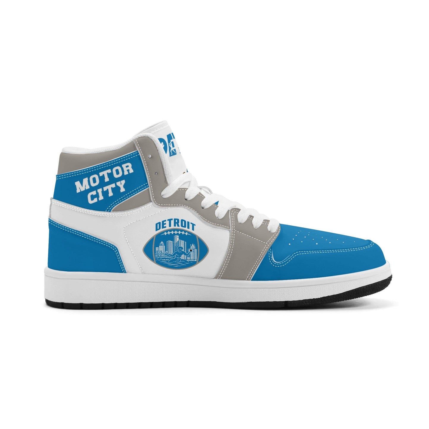 Detroit football-inspired high top sneakers with all-over city graphic printed upper