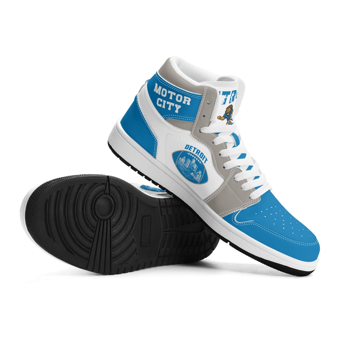 Detroit football-inspired high top sneakers with all-over city graphic printed upper