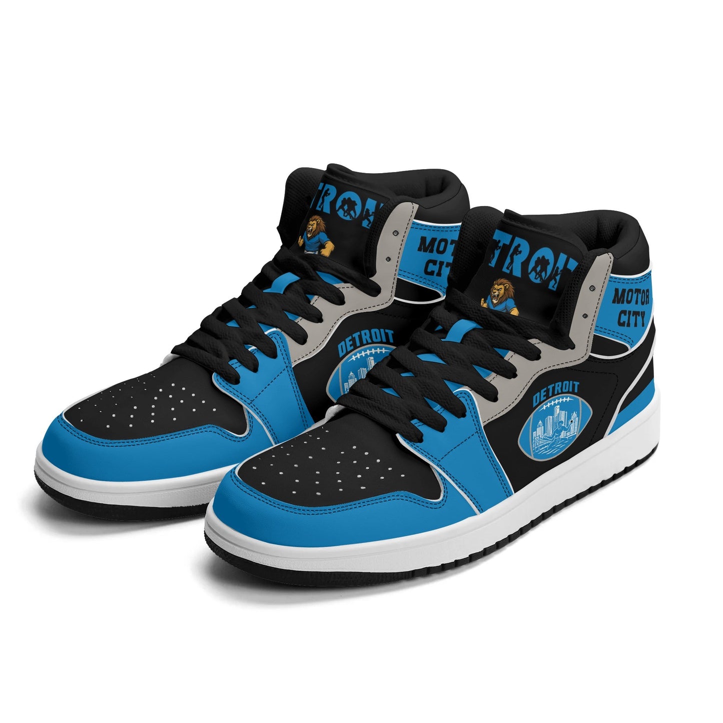 Detroit football-inspired high top sneakers with all-over city graphic printed upper