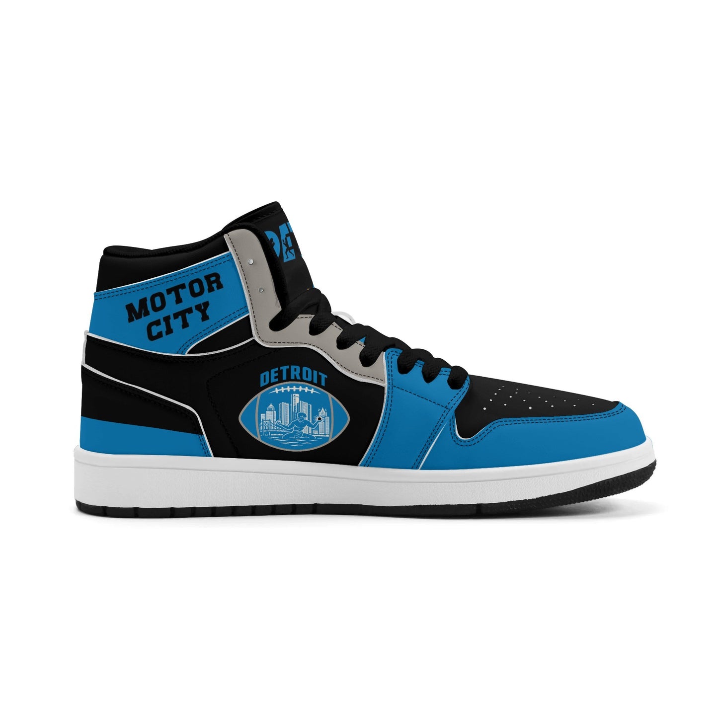 Detroit football-inspired high top sneakers with all-over city graphic printed upper