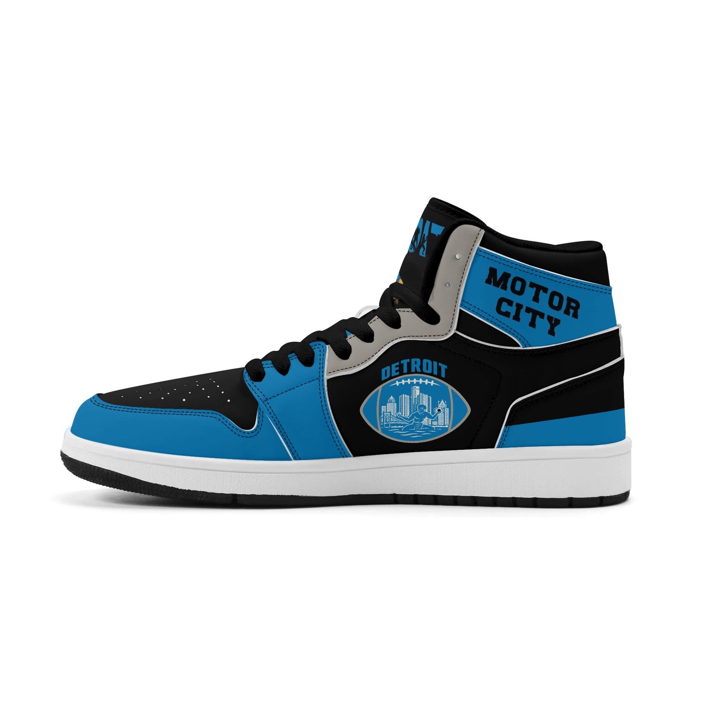 Detroit football-inspired high top sneakers with all-over city graphic printed upper