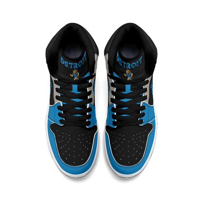 Detroit football-inspired high top sneakers with all-over city graphic printed upper