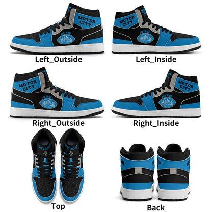 Detroit football-inspired high top sneakers with all-over city graphic printed upper