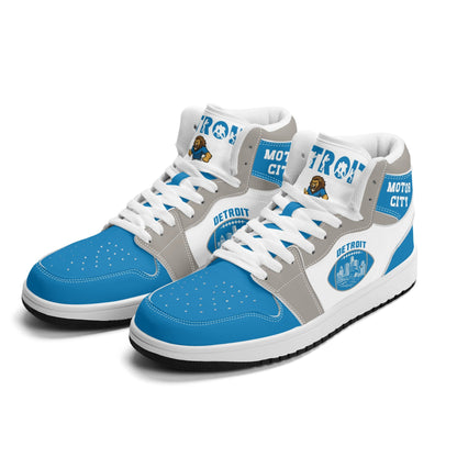 Detroit football-inspired high top sneakers with all-over city graphic printed upper