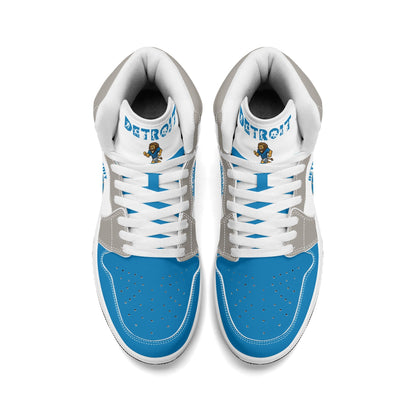 Detroit football-inspired high top sneakers with all-over city graphic printed upper