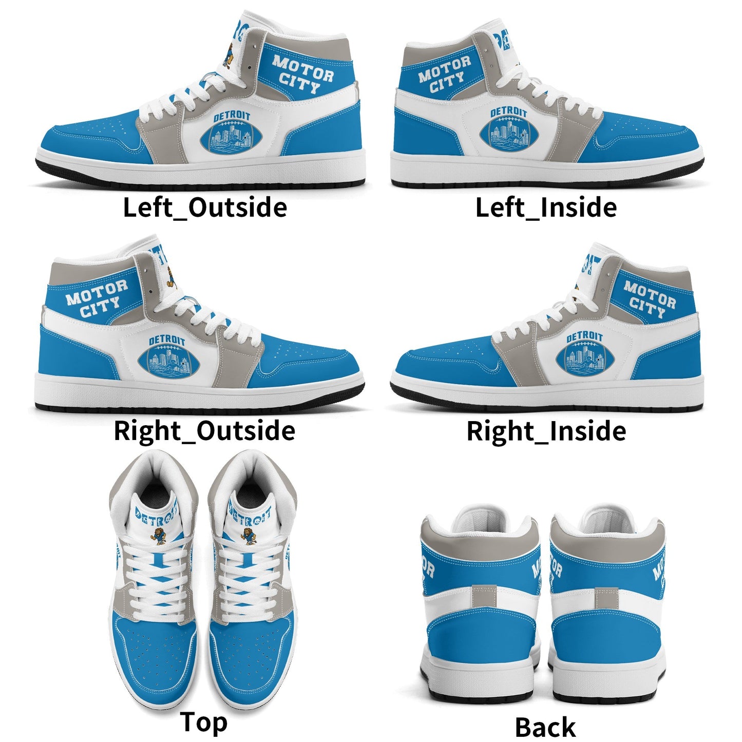 Detroit football-inspired high top sneakers with all-over city graphic printed upper