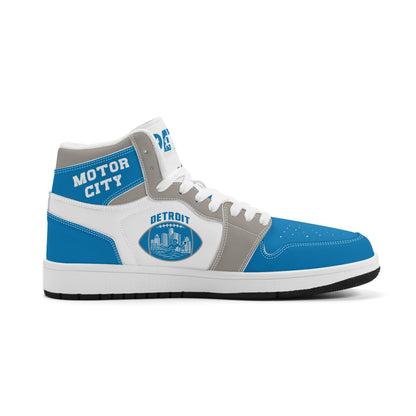 Detroit football-inspired high top sneakers with all-over city graphic printed upper