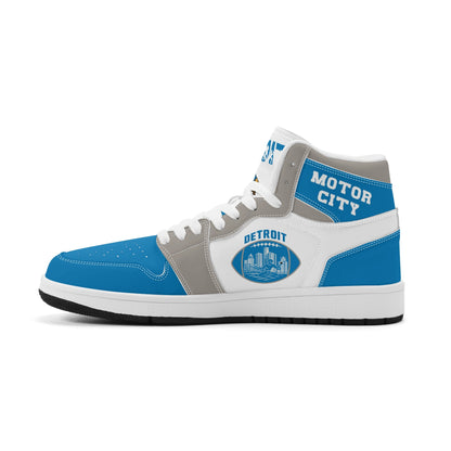 Detroit football-inspired high top sneakers with all-over city graphic printed upper