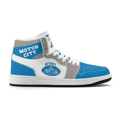 Detroit football-inspired high top sneakers with all-over city graphic printed upper