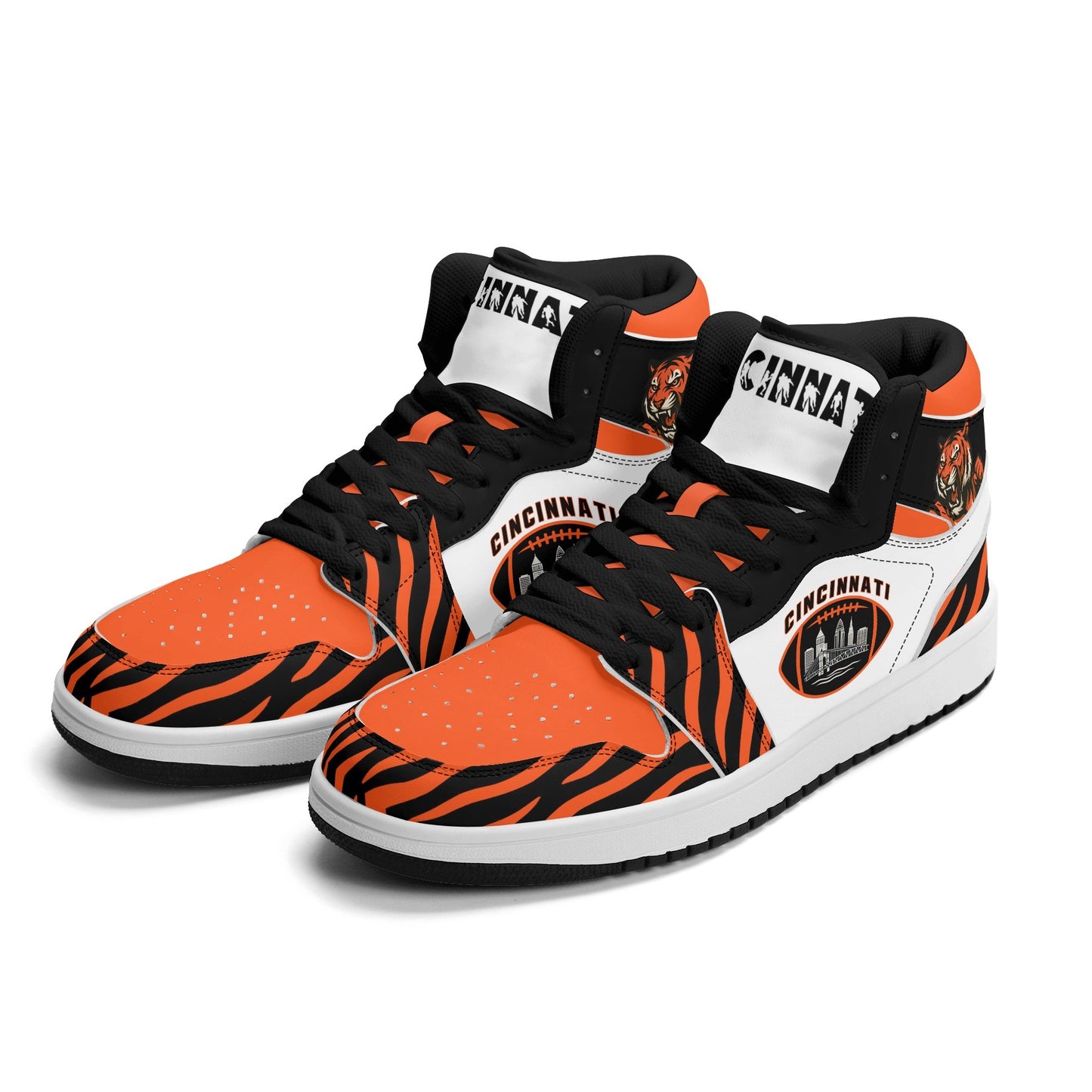 Cincinnati football-inspired high top sneakers with all-over city graphic printed upper