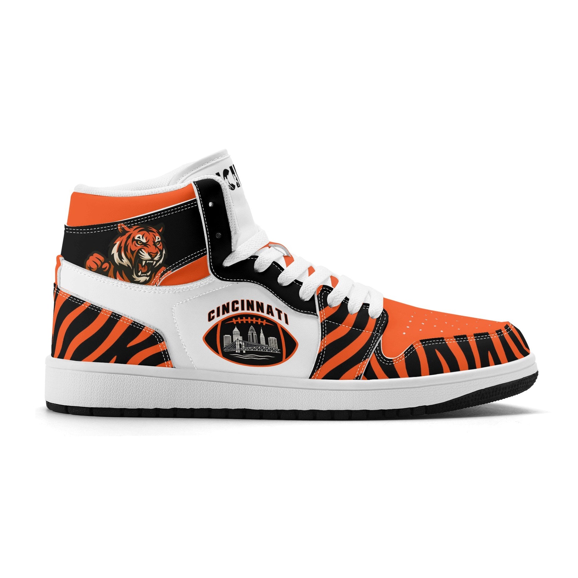 Cincinnati football-inspired high top sneakers with all-over city graphic printed upper