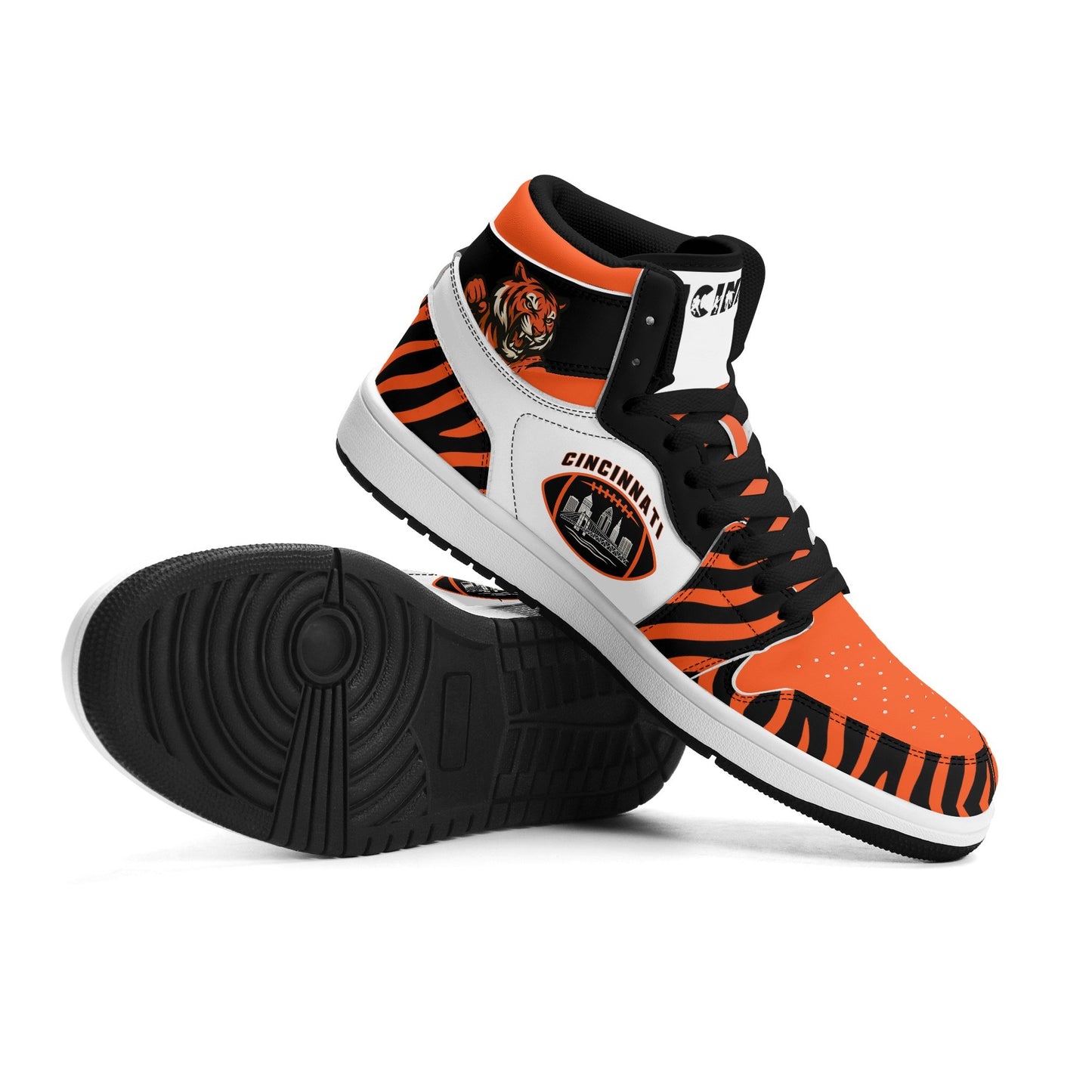 Cincinnati football-inspired high top sneakers with all-over city graphic printed upper