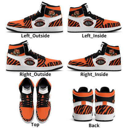 Cincinnati football-inspired high top sneakers with all-over city graphic printed upper