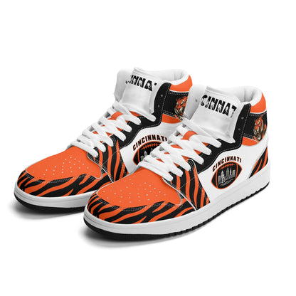 Cincinnati football-inspired high top sneakers with all-over city graphic printed upper
